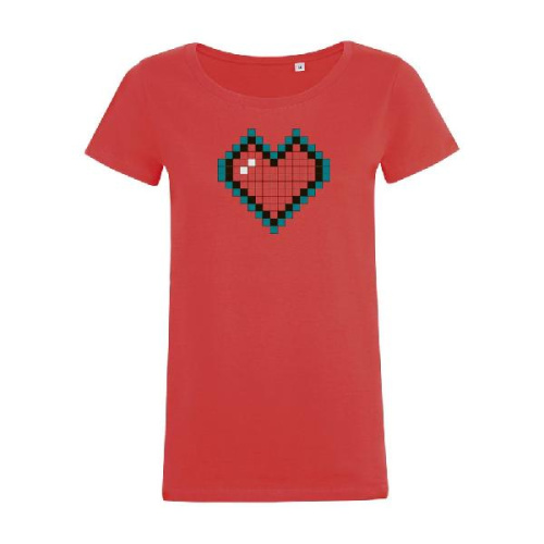Футболка женская Pixel Heart, красная фото 2 Футболка женская Pixel Heart, красная фото 2